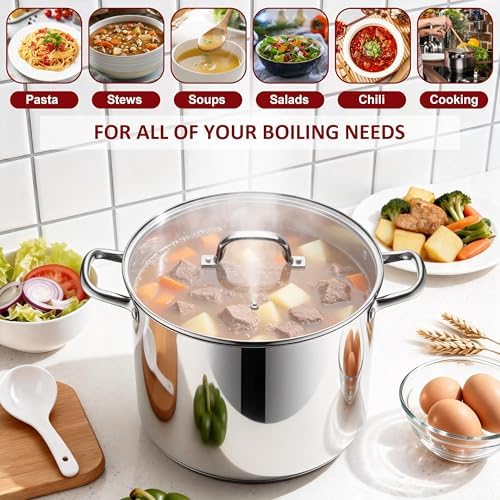 Herogo 16-Quart 18/10 Stainless Steel Stock Pot with Lid, Large Heavy Duty Soup Pot Compatible with Electric, Gas, Induction and Gas Cooktops, Non-Toxic & Corrosion Resistant, Dishwasher Safe