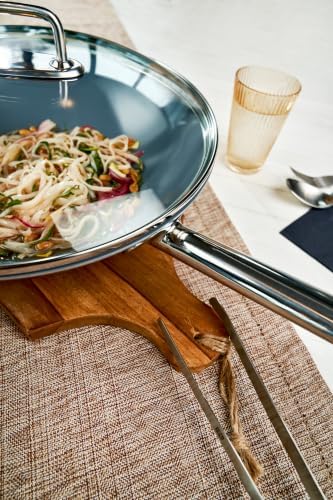 Zwilling Wok, Glass Lid and Removable Grid Insert, Incl. Long Handle, Suitable for Induction, Stainless Steel, Plus,Silver, Ø 32 cm