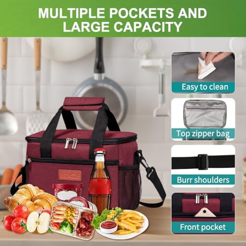 iknoe Insulated Lunch Bag, Foldable 8.5L Cooler Bag for Men & Women, Lunch Box
