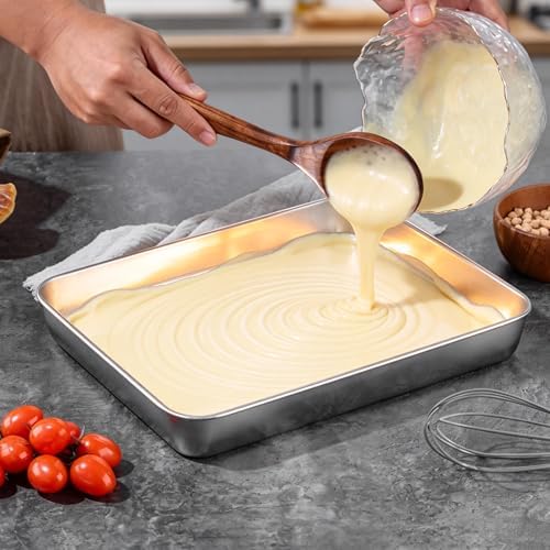LIANYU Rectangular Baking Cake Pan, 4 Pack Commercial Cake Pan with Lid Set