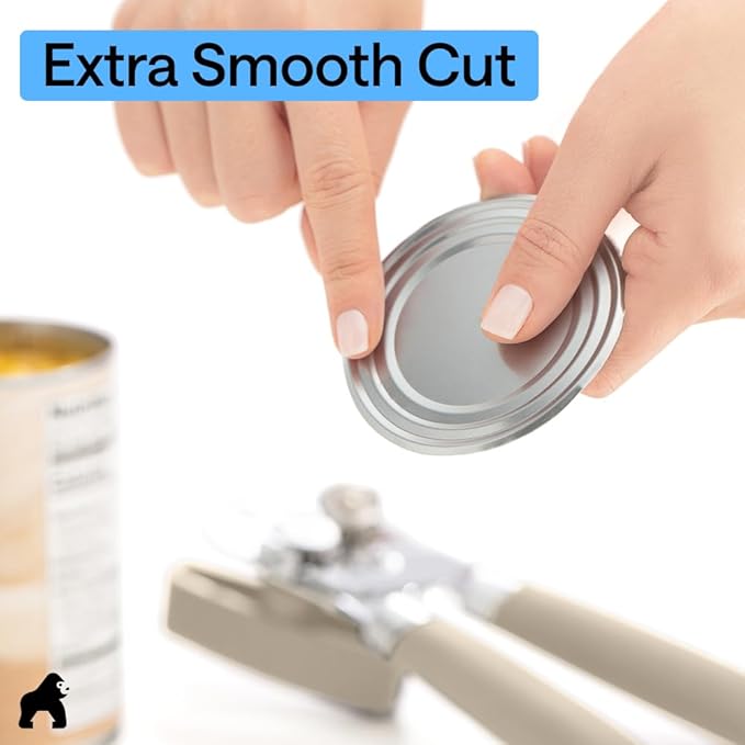 GORILLA GRIP Heavy Duty Stainless Steel Smooth Edge Manual Can Opener and Bottle Openers, Soft Comfortable Handle, Oversized Handheld Turn Knob, US Designed Multifunctional Kitchen Tool, Almond