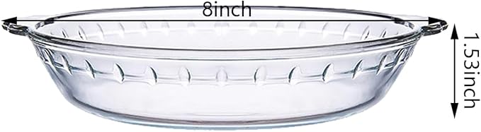 1 Pack Round Glass Pie Pans for Baking Round Baking Dishes with Handles for Apple Pie Pumpkin Pie Salads (Clear 8in)