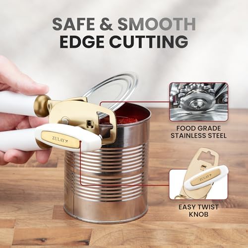 Zulay Kitchen Manual Can Opener Heavy Duty Patented Stainless Steel, Gold