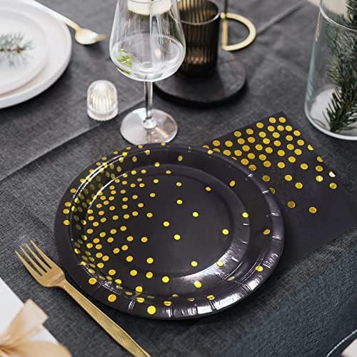 Serves 35 Guests Black and Gold Plates and Napkins Party Supplies
