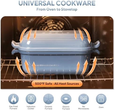 Dutch Oven for Sourdough Bread Baking, Enameled Cast Iron Dutch Oven Pot with Lid, 10×6 Bread Loaf Pans with Lid for Homemade Bread, Cake, Meatloaf, Oven & Induction Safe (Blue, 3.84 QT)
