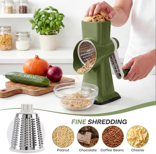 Rotary Cheese Grater, Cheese Grater Hand Crank, 3-Blade Grater
