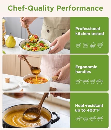 Wooden Spoons for Cooking: 3 Size Teak Wooden Ladle