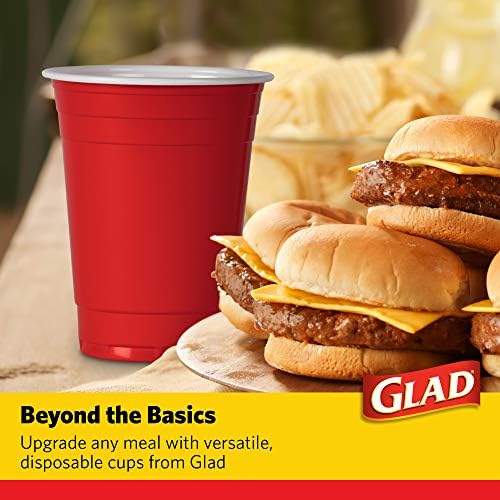 Glad Everyday Disposable Plastic Party Cups, Red, 16 Oz, 100 Count