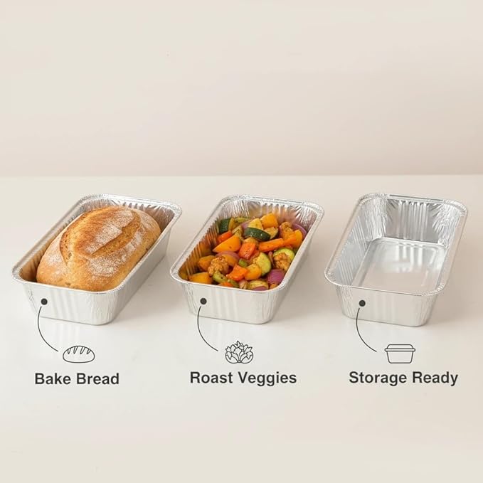 60 Pack Disposable Mini Aluminum Loaf Pans with Chear Lids,(6"x3.5"x2" )1 Lb Foil Loaf Pans,Disposable Aluminum Food Containers with Lids,Small Aluminum Tin Foil Baking Pan for Cakes, Bread, Meat