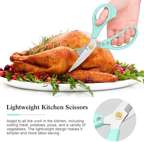All Purpose Kitchen Scissors, Kitchen Shears Heavy Duty - Dishwasher Safe Food Scissors- Multipurpose Cooking Shears for Meat Poultry Food, Herbs, and Fish, Comfort Grip Handles, Green