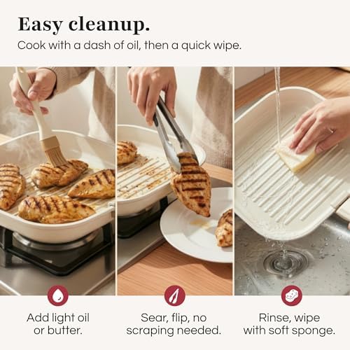 Gourmetific® Grill Pan [FOR INDOOR COOKING] - Non-Stick Square Frying Pan for Stove Tops & other Cooking Tops - Perfect for Grilling Steak, Bacon & Grilled Cheese - Non-Toxic Aluminum Pan (Green)
