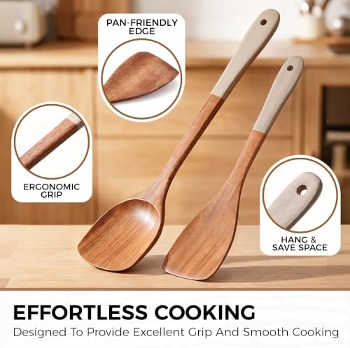 2Pcs Wooden Spatula for Cooking Kitchen Long Handle Spatula Set for Mother