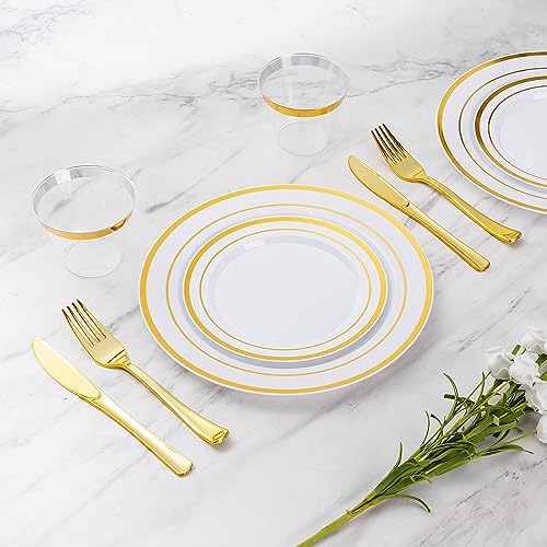 Goodluck 150 Pieces Gold Disposable Plates for 25 Guests