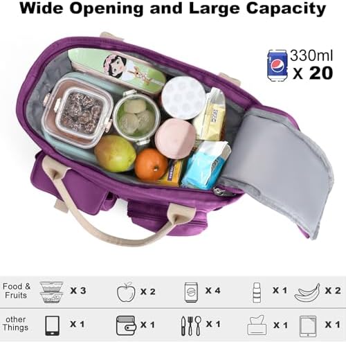 Hafmall Lunch Box for Women, Insulated Lunch Bag, Wide Opening, Purple