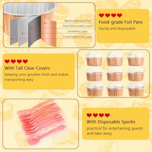 LNYZQUS 5oz Dot Cake Cups with Dome Lids, Cupcake Tins Mini Cake Pans