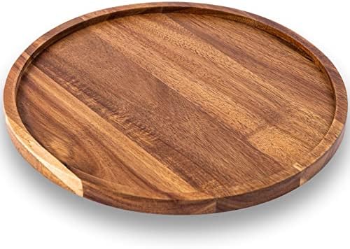 11.5 Inches Candle Holder Tray Home Decor, Round Wood Tray for Coffee Table, Small Wooden Serving Decorative Trays for Home (Pack of 2)
