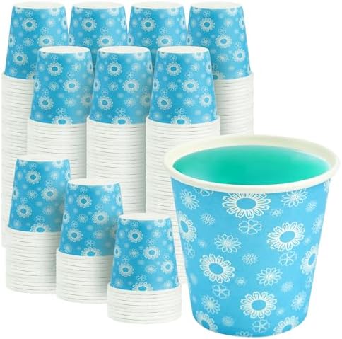 RACETOP 3 oz Bathroom Cups 300 Pack, Small Paper Cups, Blue Floral
