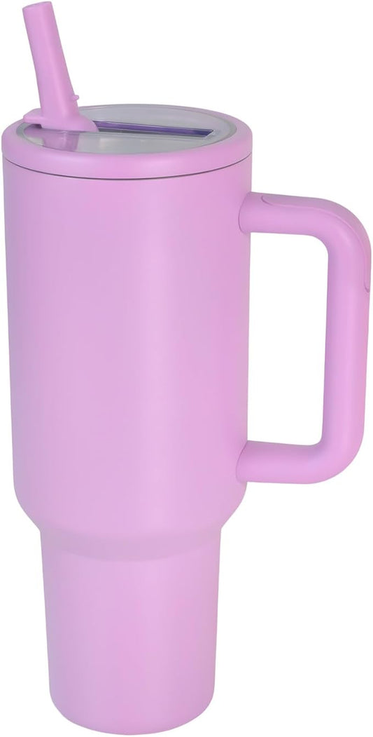 40 oz Insulated Tumbler with Handle,Flip Straw,Lid & Rubber Base Stainless Steel Water Bottle - Leak Proof Vacuum Insulated Mug BPA Free Reusable Travel Cup Gifts for Women/Men (Dark purple)