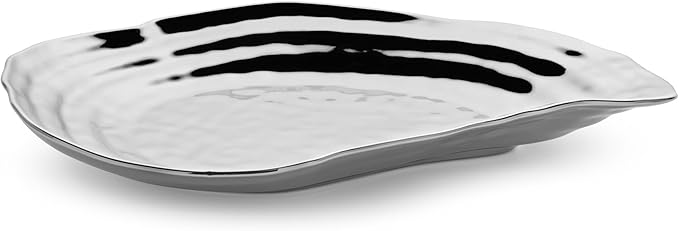 Silver Plated Porcelain Oyster Platter – 15.5 x 10 Inches, Tarnish-Resistant Elegance for Dining & Entertaining