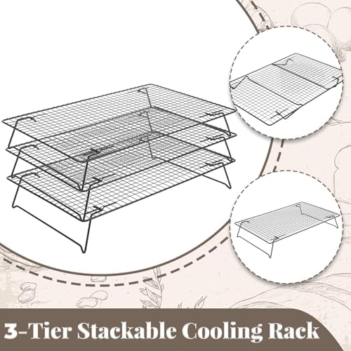 3-Tier Stackable Wire Cooling Rack with Legs, High-quality Carbon Steel, 17" x 11" Cooling Rack for Cooking and Baking, 100 Pcs 6in Baking Paper, Nonstick, for Cookie, Pizza, Bread, Barbecue