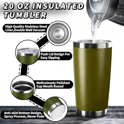 HAOLI 1 Pack 20oz Stainless Steel Tumbler with Lid/Army Green