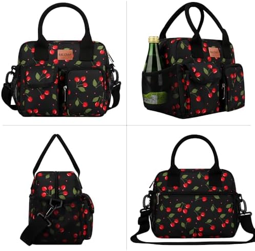 BALORAY Lunch Bag for Women Men Adult Lunch Box (Cherry with strap), L