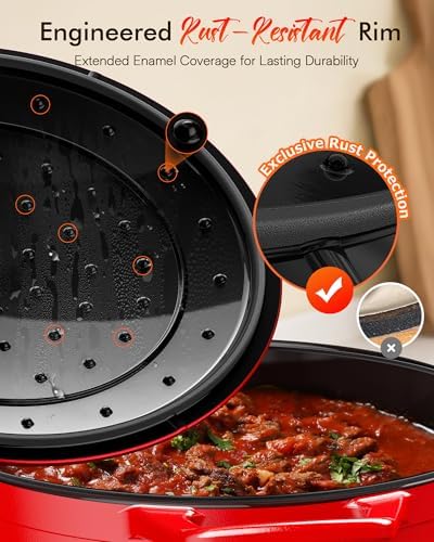 Nuwave Lux 6QT Enameled Cast Iron Dutch Oven Pot, Cast Iron Knob, Crimson