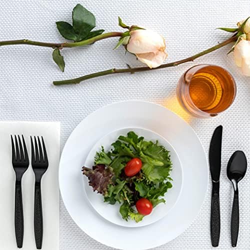 Heavy Weight Plastic Silverware Set - 200 Forks, 100 Knives, 100 Spoons - Disposable Cutlery Combo (Black) (Pack of 6)