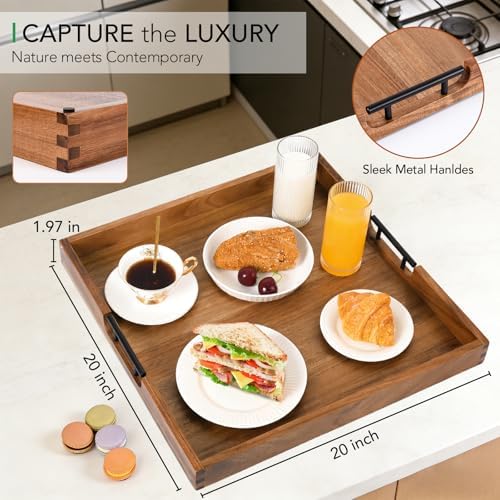 Joy&Grace Acacia Wood Ottoman Tray with Handles 20" x 20"