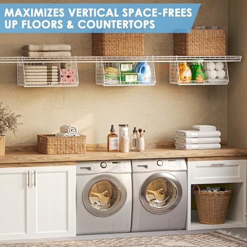 23.62” Extra-Long Under-Shelf Hanging Laundry Basket Organizer, 3-Pack Space-Saving Laundry Organizer, Fits Wire Shelving (Rod Diameter < 0.38”), Modular with Dividers for Custom Laundry Organization