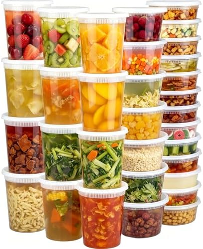 Clawsoff 60 Sets Deli Containers with Lids Disposable Plastic Food Storage