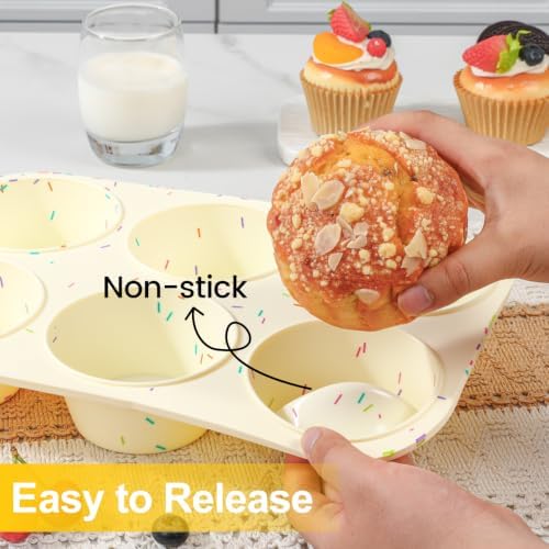 Silicone Muffin Pan for Baking, Large Muffin Pan 6 Cup Jumbo Size