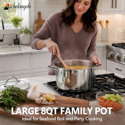 MICHELANGELO Stainless Steel Pot Set, 2QT & 3QT Saucepans, 8QT Stock Pot