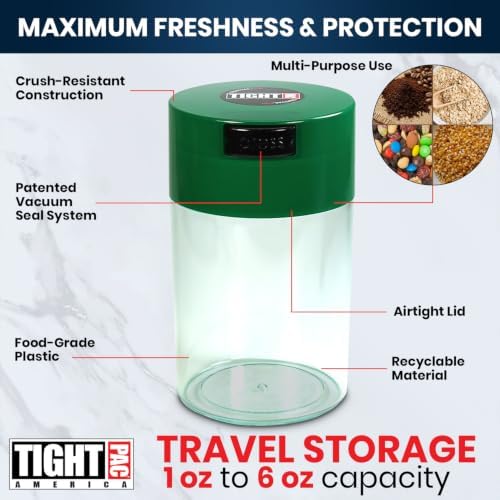 Tightvac Press-Seal Vacuum Airtight Smell Proof Container, D Green & Clear