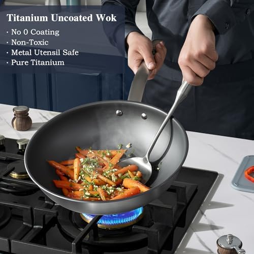 KOBACH 13 in Titanium Wok with Lid – Nonstick Wok & Stir-Fry Pan, All Stovetops & Induction Safe, Oven & Dishwasher Safe, Non-Toxic, No Coating – Durable Titanium Cookware, Frying Pan & Pot