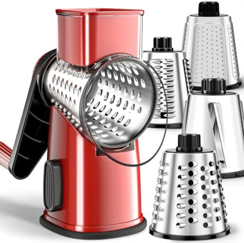 Weltonhm 4 in 1 Large Rotary Cheese Grater Hand Crank (Red black 4 Graters)