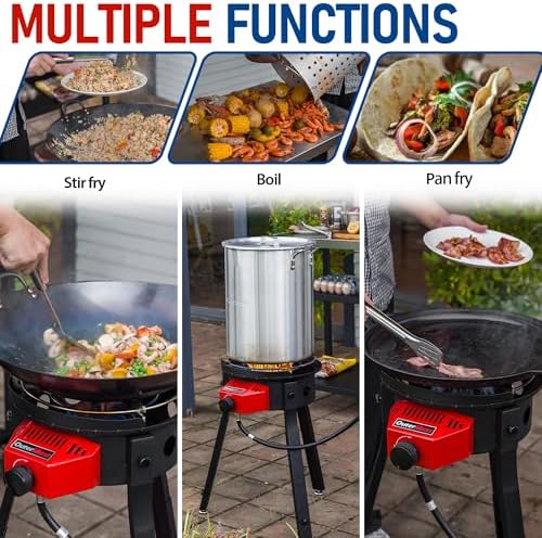 OuterMust Outdoor Cooker Wok Station with Iron Wok, Electronic Ignition and Propane Burner 54000 BTU with Adjustable Support Stand for BBQ, Backyard
