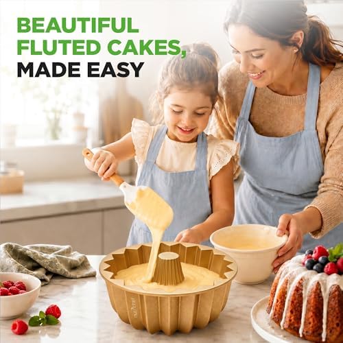NutriChef Cake Pan - 10 Cups Die Cast Fluted Aluminum Cake Mold, Nonstick for Easy Release and Even Bake, Durable Design, Ideal for Desserts and Casseroles