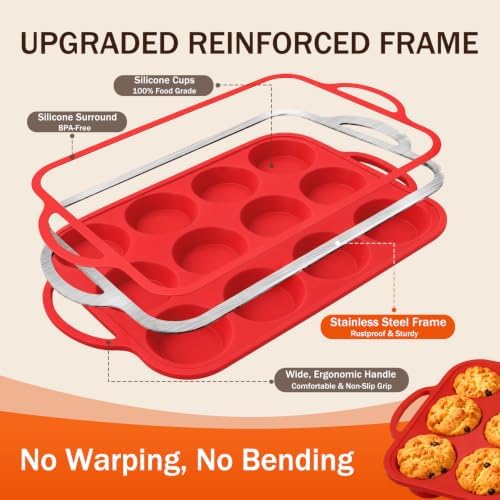 Silicone Muffin Pans for Baking, 12-Cup Nonstick Cupcake Pan