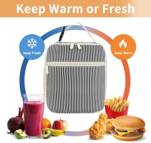 Lunch Box for Women Men Adult Insulated Lunch Bag Women Men Small Reusable Lunchbox for Work Picnic Travel (Black Stripes)