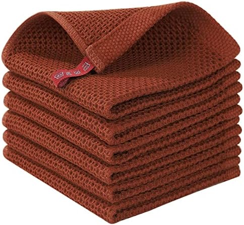 Homaxy 100% Cotton Waffle Weave Kitchen Dish Cloths 6-Pack, Rust