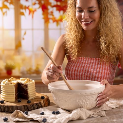Mason Cash In the Pumpkin Patch S24 Mixing Bowl, Cream, Stoneware, 2.15 Qt, Embossed Pumpkin Design (Cream)