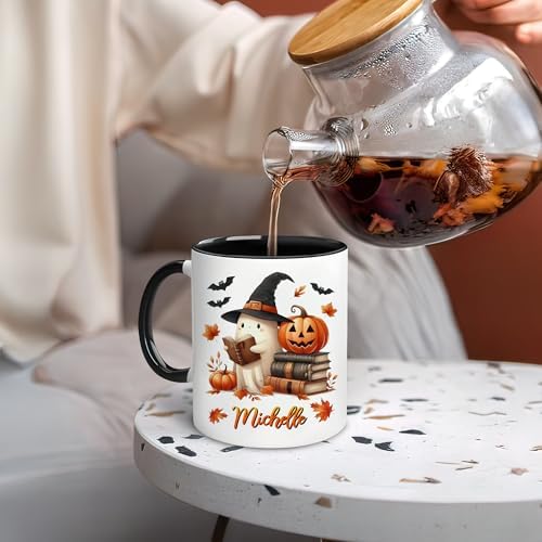 Hyturtle Personalized Cute Ghost Read Book Mug - Book Gifts For Women Lover - Bookish Gift For Bookworm Librarian - Inspirational Librarian Teacher Present - Custom Coffee Cup Ceramic Mug 11 Oz 15 Oz