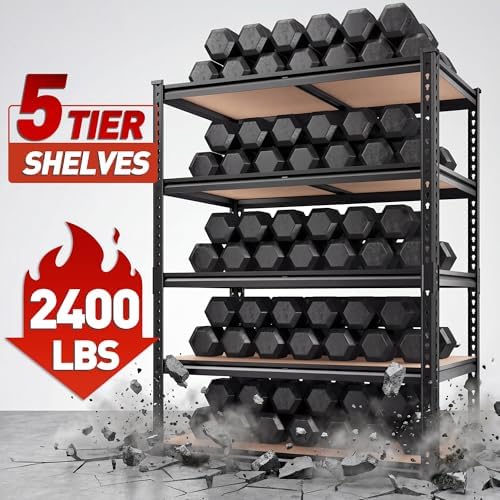 REIBII 4 Pack Storage Shelves,5 Tier Heavy Duty Metal Garage Shelving