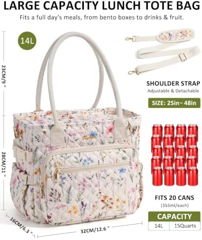 Bagstellar Lunch Box for Women Insulated Lunch Bag Quilted Soft Cooler Tote
