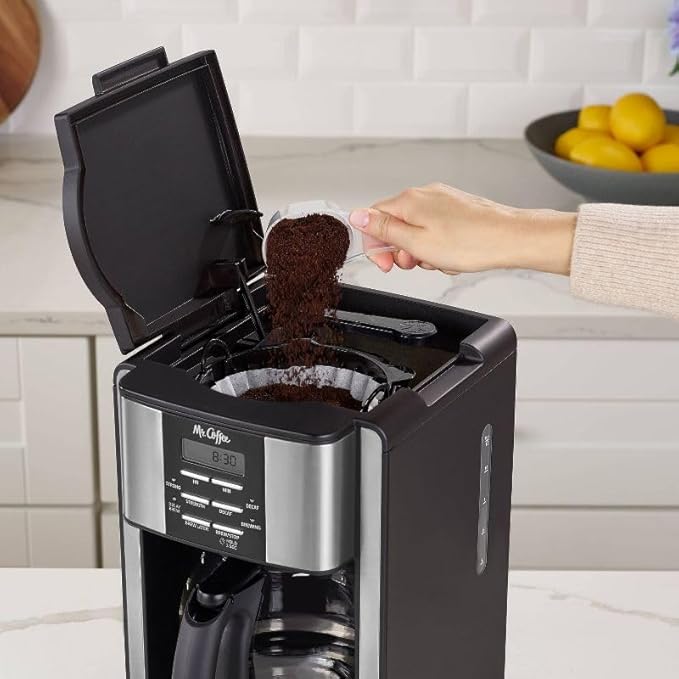 Mr. Coffee 12-Cup Programmable Coffee Maker Black/Stainless Steel: Drip, Automatic Shut-Off, Dishwasher-Safe Parts