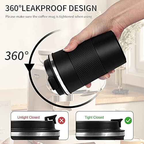 YINBAOGE Insulated Travel Coffee Mug, Spill & Leak Proof, Portable To Go Camping Stainless Steel Coffee Tumbler, Reusable Thermal Coffee Cup with Lid for Hot & Cold Drinks (Black, 12 OZ) (Pack of 4)