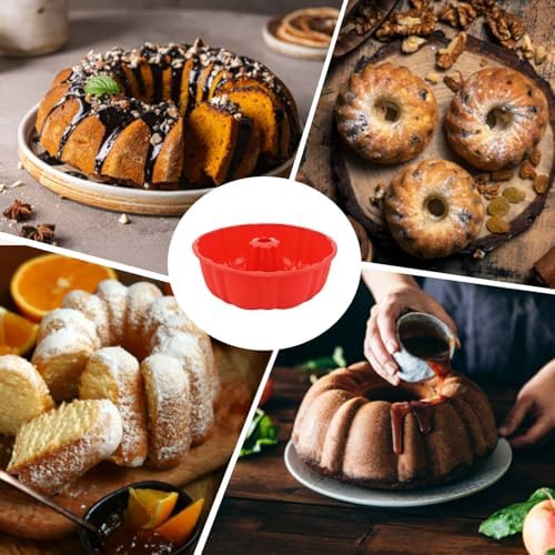 2 Pack Silicone Cake Pan,Jello Moldes Para Gelatinas，10 Inch,Red+Pink