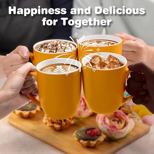 Large Ceramic Coffee Mugs Set of 4 16oz(475ml) Tea Cups Idea Gifts Orange