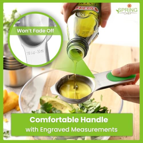 Spring Chef Magnetic Measuring Cups & Spoons Set of 15 with Levelers, Neon